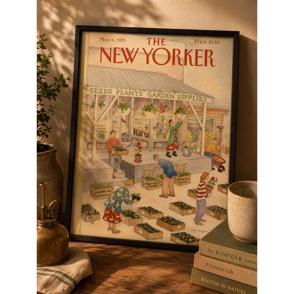 Vintage May 6 1985 The New Yorker Framed Cover Anne Burgess Garden Shop Art